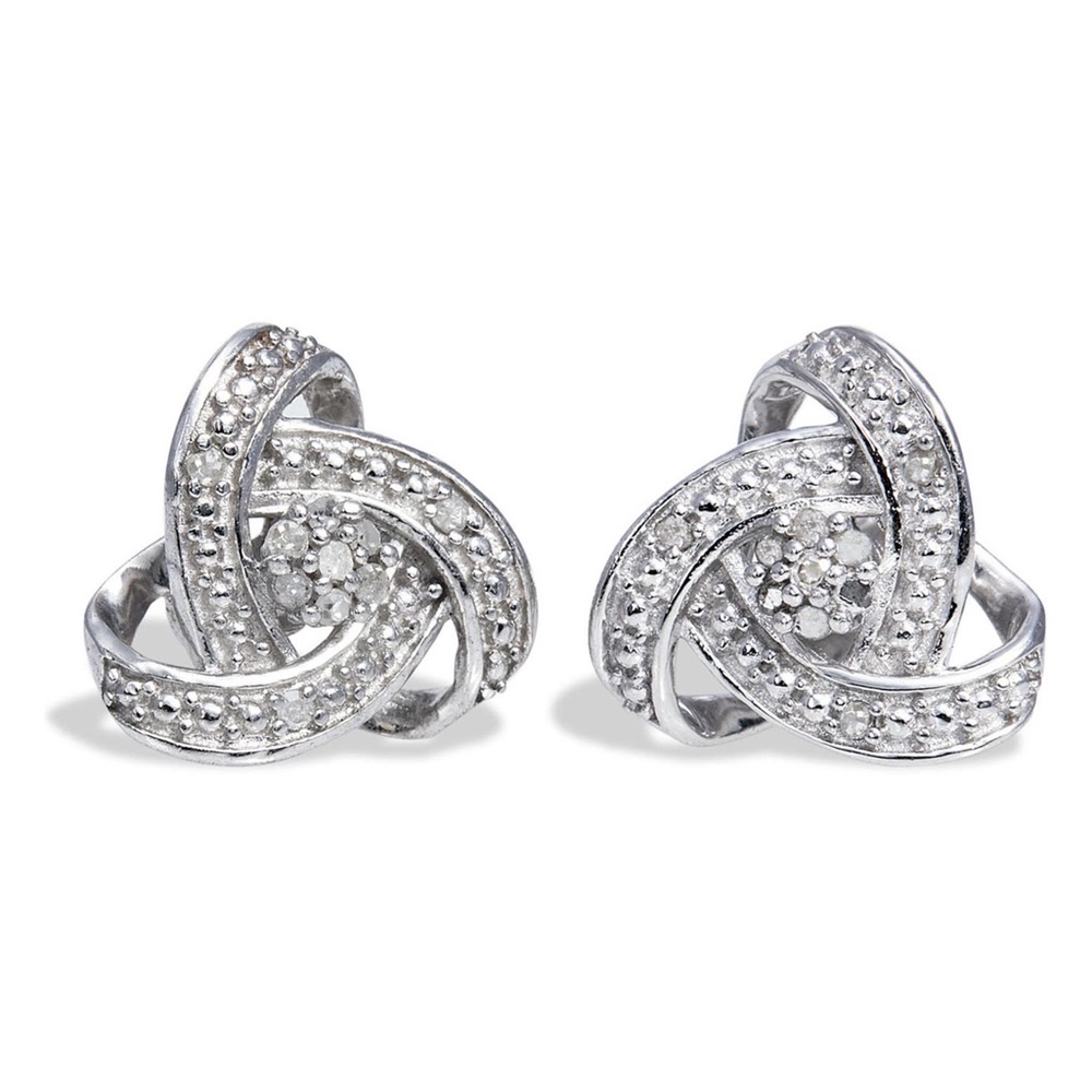 SAVVY CIE JEWELS Sterling Silver Diamond Love Knot Stud Earrings - 0.10 ctw